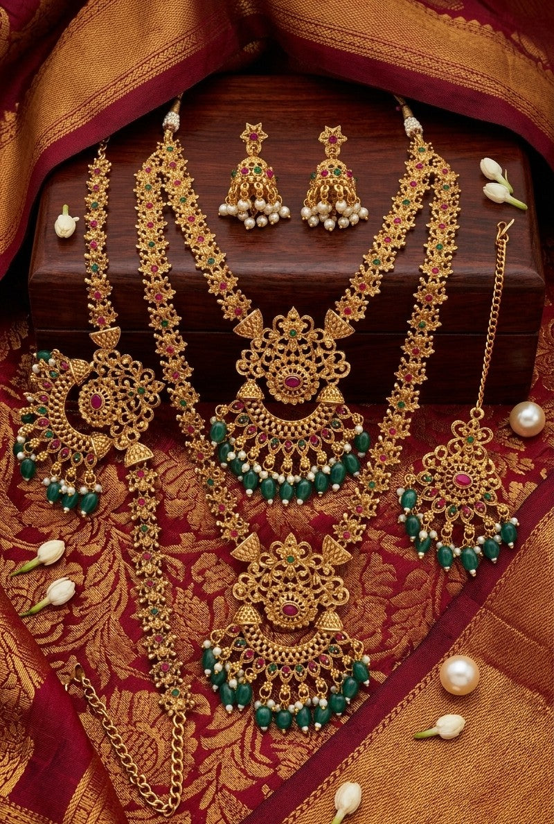 Royal Emerald & Antique Bridal Combo Set