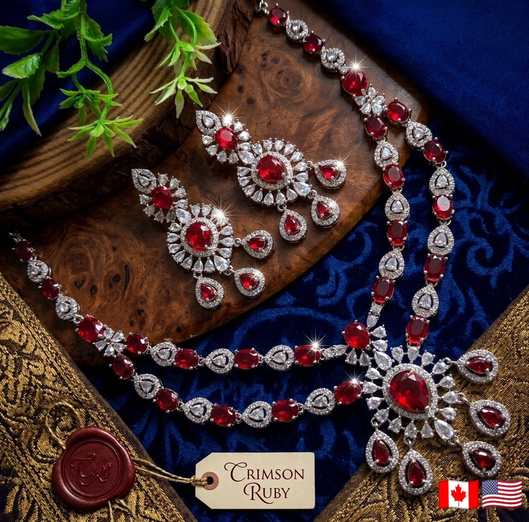 ❤️ The Royal Red Stone Layered Necklace & Statement Earring Set