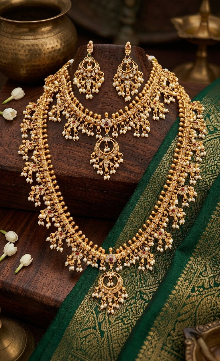 Royal Antique Guttapusalu Choker & Haram Combo Set