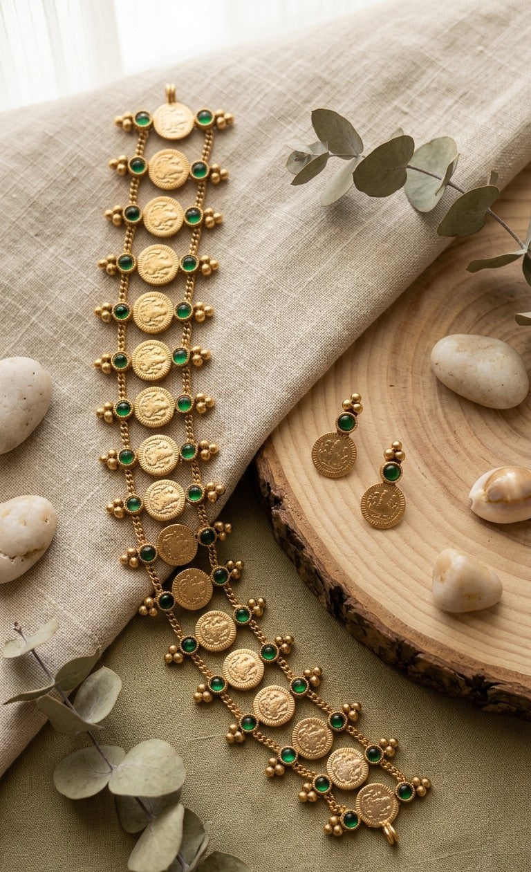 Emerald Coin Choker Set