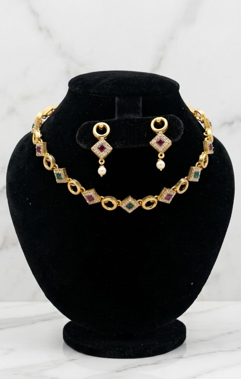 Heritage Polki-Style Gold-Plated Choker & Earring Set