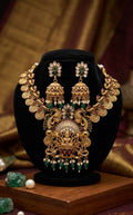 Antique Lakshmi Temple Kasu Mala with Matching Jhumkas