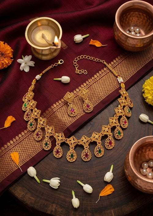 Elegant Geometric Kemp Drop Necklace Set