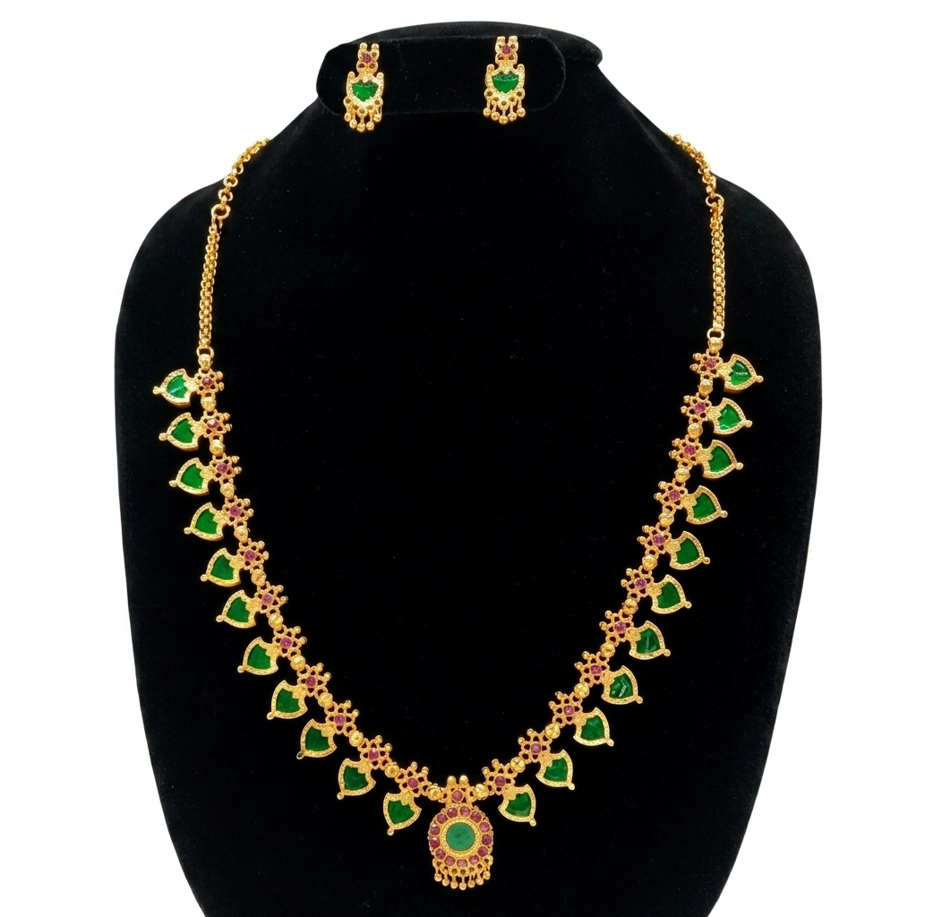 Traditional Palakka long necklace set 🪷