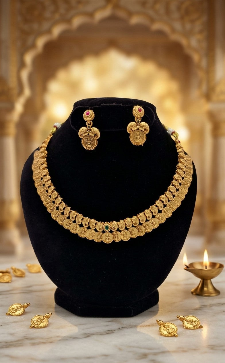 🪙 Antique Matte Gold Double-Layer Coin Choker Set 🪙