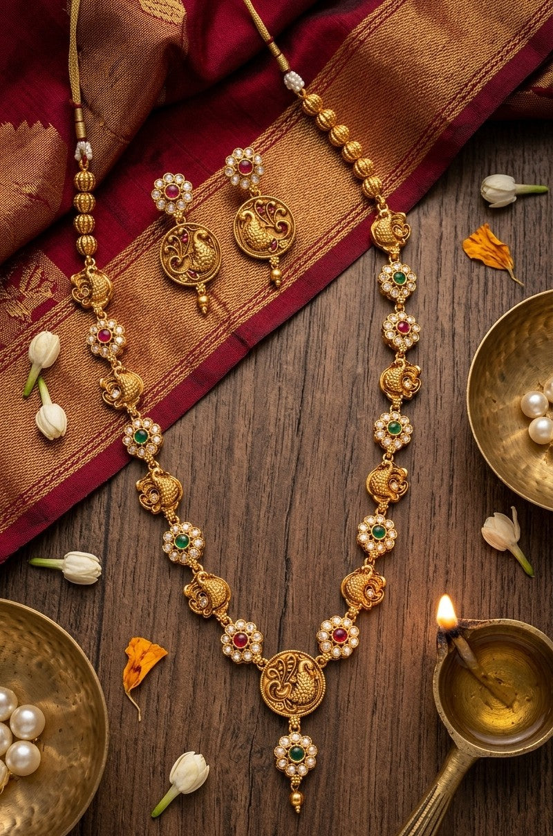 Heritage Antique Peacock & Floral  Haram Set