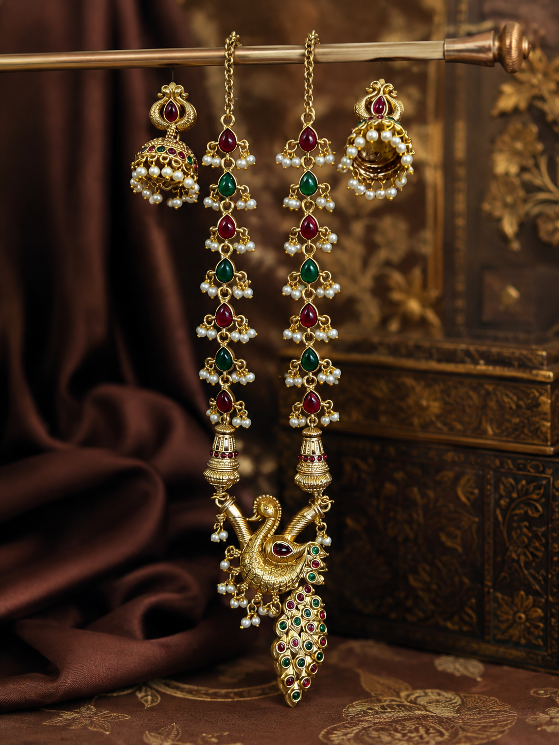 Tanjore Peacock Temple Set